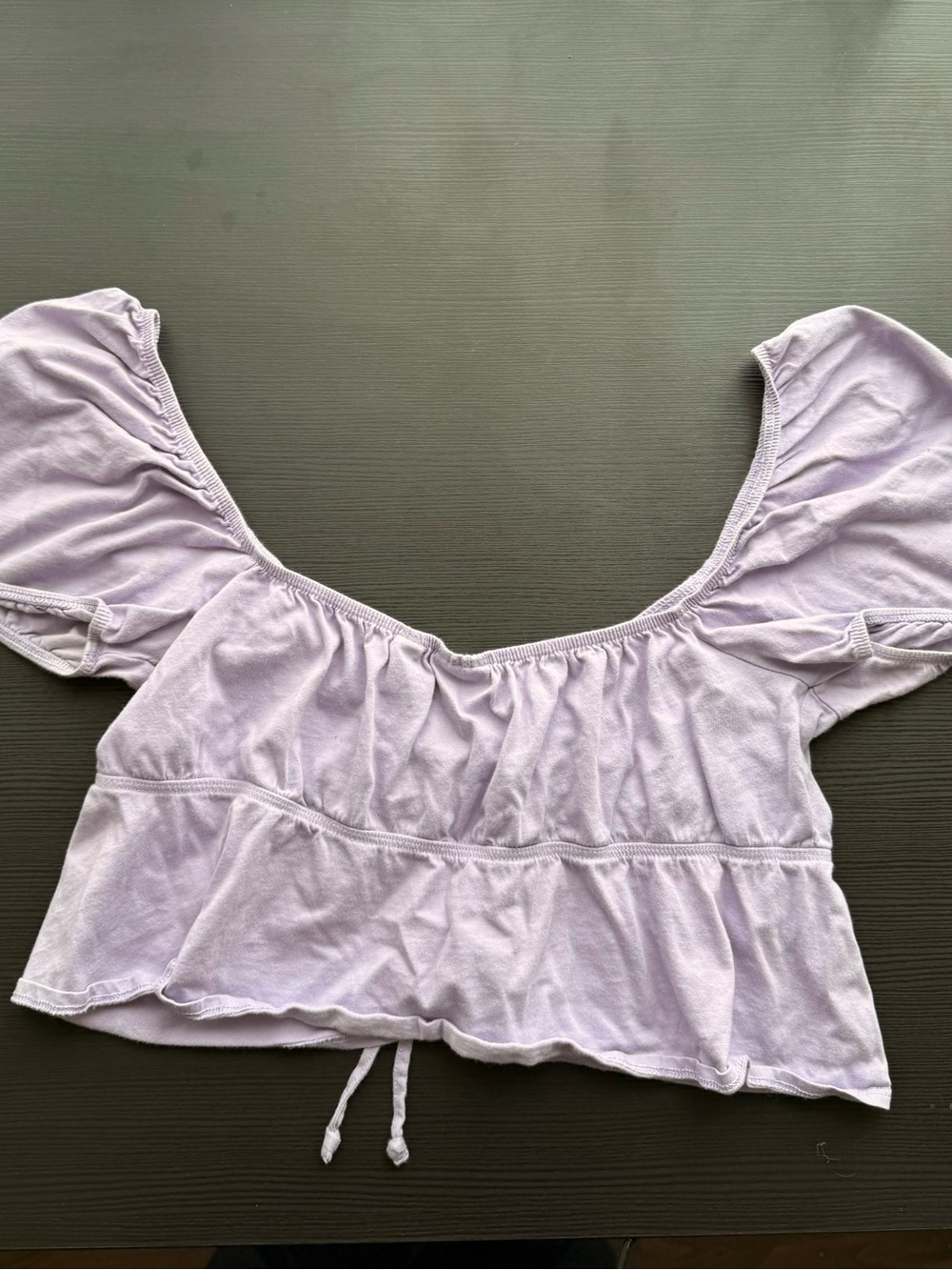 Sunday Best Light Purple Tie-Front Puff Sleeve Crop Top - Picture 4 of 4